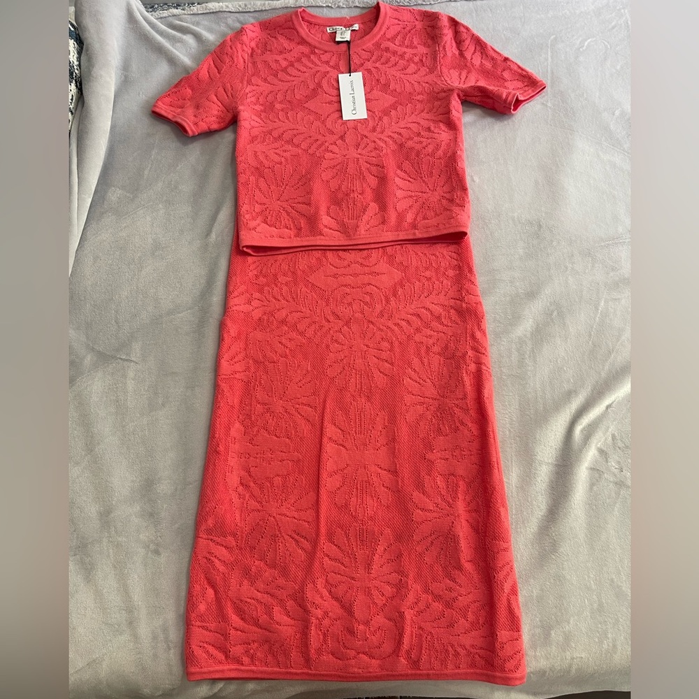 Christian Lacroix Coral Red Knit Two-Piece Skirt Set